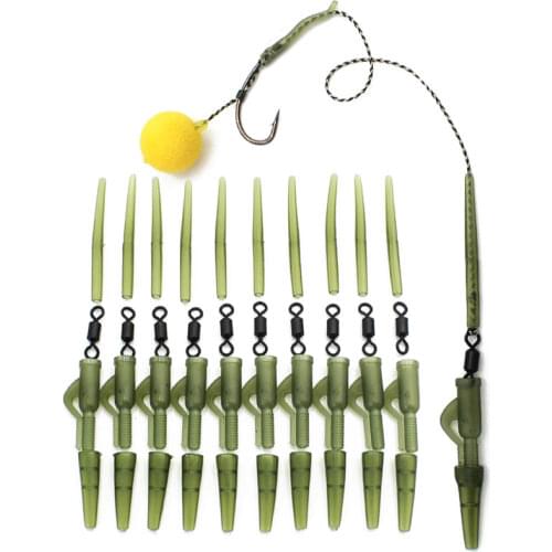10Set Carp Rigs Fishing Accessories Kit Plastic Anti Tangle Sleeve Rolling Swivels Lead Clips Tail Rubber Carp Fishing Tackle