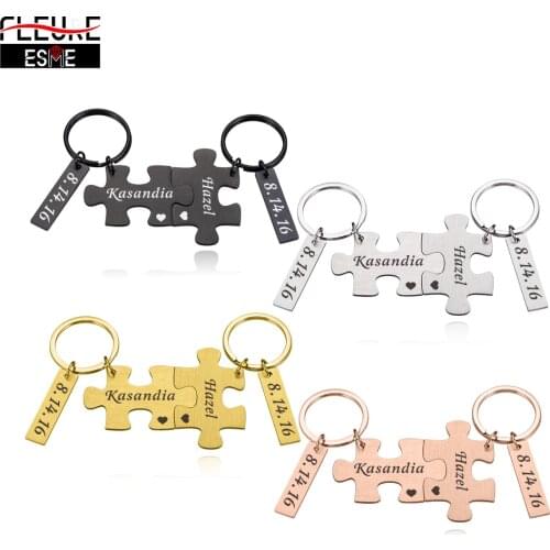 2PCS Couple Keychain Personalized Keychain for Car Keys Customized Name Date Keychain Gift To Girlfriend Boyfriend Key Ring