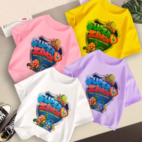 2021 New Summer White Pink Casual Short-sleeved Baby Boy T-Shirt Cartoon Superzings Print Children Girls Clothes 2-9 Years Old