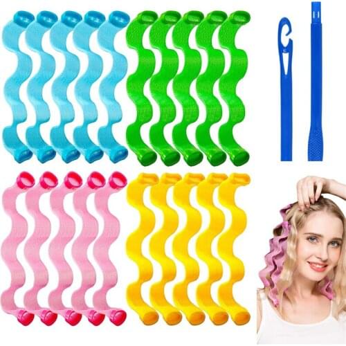 24Pcs Wave Style Womens Hair Accessories No Heat Wave Hair Curlers Spiral Curls Wave Formers Magic Heatless Wave Curlers Z170