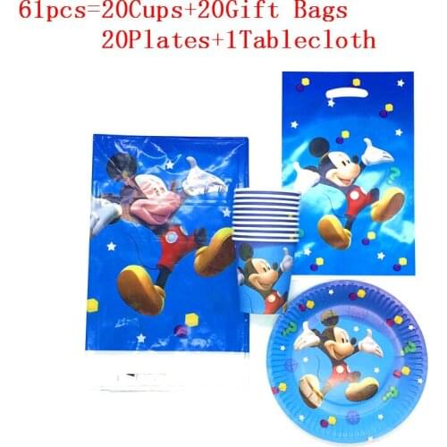 31Pcs/61Pcs Mickey Mouse Women Birthday Baby Shower Party Decorations Cups+Plates+Tablecloths+Gift Bags Family Party Supplies