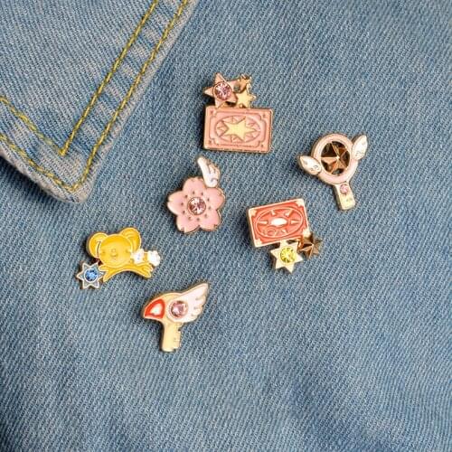6pcs/set Bird Head Star Stick Wings cherry blossoms Sakura card Kero Brooch Animal Pin Button Bag Jakcet Collar Badge Jewelry
