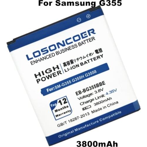 LOSONCOER 3800mah EB-BG355BBE Battery For Samsung Galaxy CORE 2 G355 Battery G355H SM-G355 G3558 G3589W G3586V G3556D G3588V