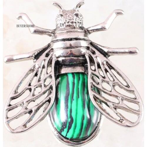 Cicada Brooch Natural Stone Green Malachite CAB Cabochon Bead Pendant For Men Women Jewelry Gift 1Pcs K630