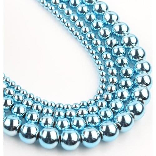 Natural Stone Blue Plating Hematite Beads Smooth Loose Jewellery Spacer Beads For Jewelry Making DIY Bracelet 15" 3/4/6/8/10mm