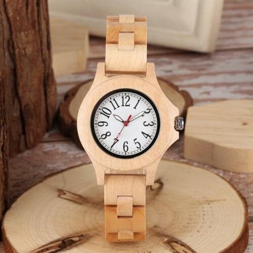Pure Little Cute Round Dial Chic HOur Clock Full Bamboo Wood Watch Women Quartz Wooden Bracelet Watch Womens Wrist Reloj Mujer