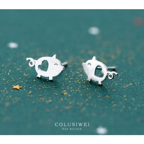 Colusiwei Silver 925 Jewelry Cute Heart Piggy Animal Stud Earrings for Women 2020 New Brincos Fashion Jewelry Accessories Female