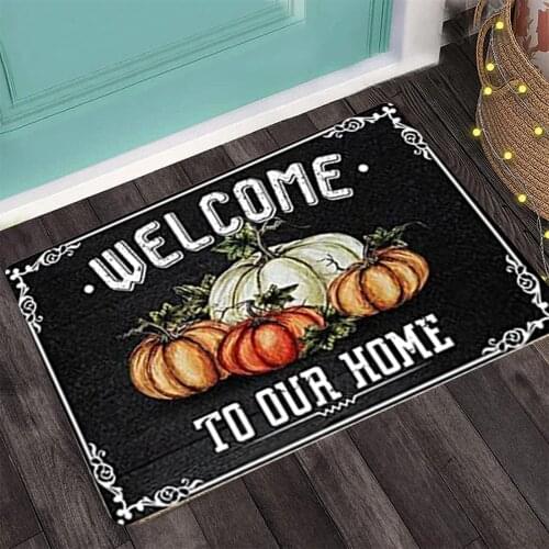 Halloween Doormat Blanket Welcome Home Front Door Decorations Outdoor Kitchen Living Room Pumpkin Ghost Floor Mat Rug 40x60cm