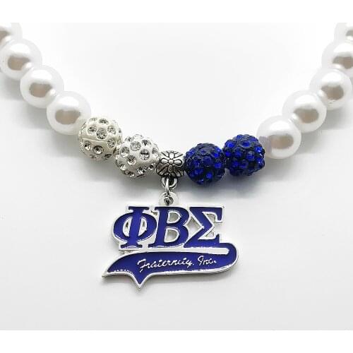 Enamel Metal Greek Letter PHI BETA SIGMA fraternity Pendant Simulation Pearl Necklace