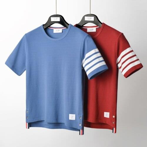 2021 Fashion TB THOM Brand T-Shirt Men Women Short Sleeve Casual Clothing Summer Blue red O-neck Cotton Shirts