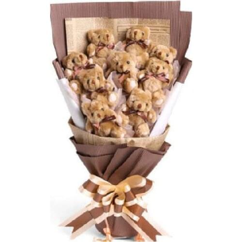 1pcs Lovely Doll Toy Plush Scarf Brown Teddy Bear Stuffed Soft Toys 12CM For Bouquet Plush Animals