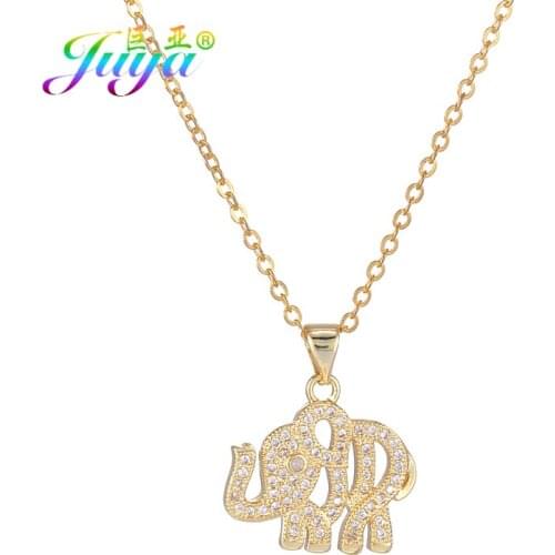 Juya Handmade Fashion Animal Pendant Necklace Supplies Micro Pave Zircon Elephant Necklace For Women Girls Gift Jewelry