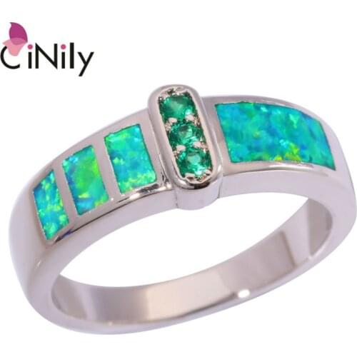 CiNily Created Green Fire Opal Green Zircon Silver Plated Wholesale New Style Fashion Jewelry for Women Ring Size 6 7 8 9 OJ9080