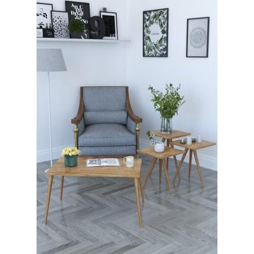 Remaks Retro Nesting Table Set of 3 Pieces and Center Table - Oak 3 side table and Coffee table Nesting tables set