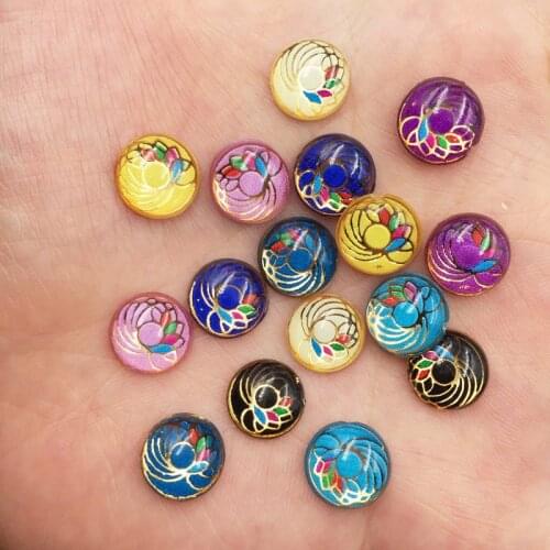 80pcs 10mm round Resin Cute Colorful Beautiful Lotus Flat Back Rhinestone Appliques DIY Wedding Scrapbook Craft SF756