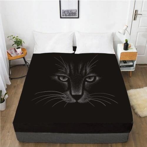 Mattress Cover Fitted Sheet With Elastic Band Bed Sheets Bedding Linens Queen King Size Bedsheet 90/150/160X200CM Black Cat 1
