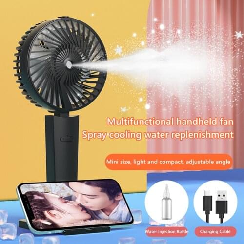 Mini Humidifier Fan USB Rechargeable Air Cooling Fan LED Light Water Spray Mist Summer Outdoor Travel Handheld Electric Fan