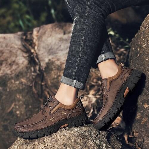 Mens Casual Shoes outdoor Fashion All-match Trendy oxfords Shoes lace up genuine leather High-top Sneakers Large Size 48 Shoes