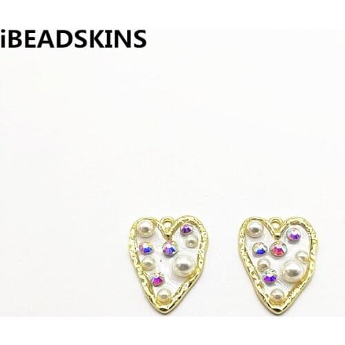 New arrival! 25x19mm Rhinestone and imitation pearl Heart charm for Necklace,Earrings parts,Accessories,hand Made Jewelry DIY