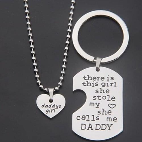 2Pcs Father Daughter Gift These Girls Stole My Heart They Call Me Daddy Keychain Set Heart Puzzle Daughter Dad Necklace