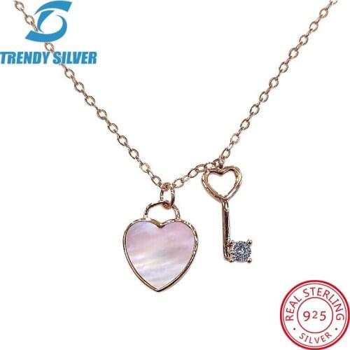 925 sterling silver necklace chain for women woman rose gold plated pendant jewelry pave CZ