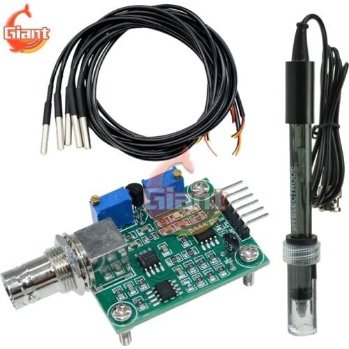 PH4502C Liquid PH Value Detection Detect Sensor Module Monitoring Control Test Module + BNC PH Electrode Probe + DS18B20 Cable