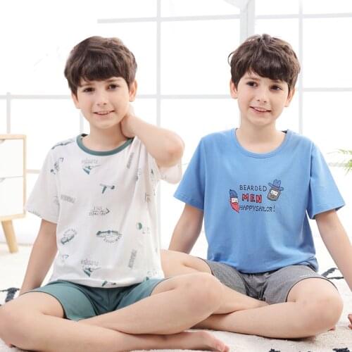 New Teens Boys Girls Pajamas Summer Short Sleeve Childrens Clothing Sleepwear Cotton Pyjamas Sets For Kids 5 6 8 9 10 14 Years