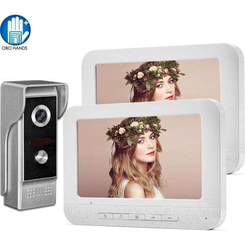 7'' Wired Video Intercom System Video Doorbell Camera IR Night Vision Video Door Phone 2 Monitors for Home Apartment 100 Meters