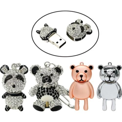 Diamond Crystal Panda Usb Flash Drives Thumb Pendrive Crystal Animal Bear U Disk Necklace Usb Memory Stick Storage 4GB 8GB 16GB