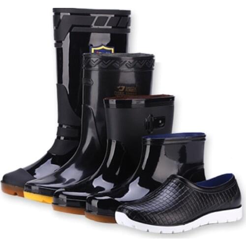 Black High Mid Low Men Boots Adult Labor Rain Boots Workshop Site Mens Waterproof Car Washing Chef Garden Shoes Size 39-44