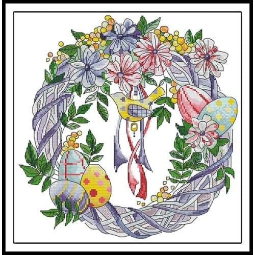 Counted Cross Stitch Kits DIY Handmade Embroidery Kits Needlework Sets Easter Egg Garland Printed on Canvas 14CT 11CT Home Decor