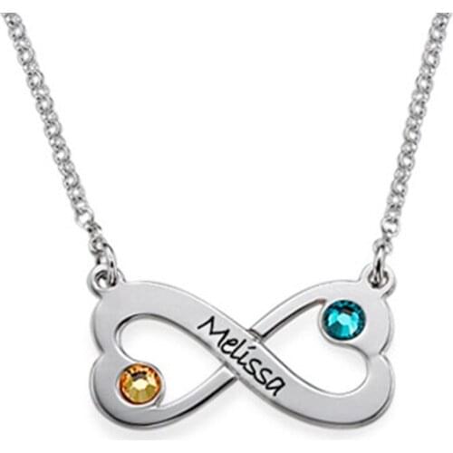 AIYANISHI 925 Silver Personalized Name Necklace Handmade Heart Infinity Birthstone Name Necklaces Child Women Birthday Gifts