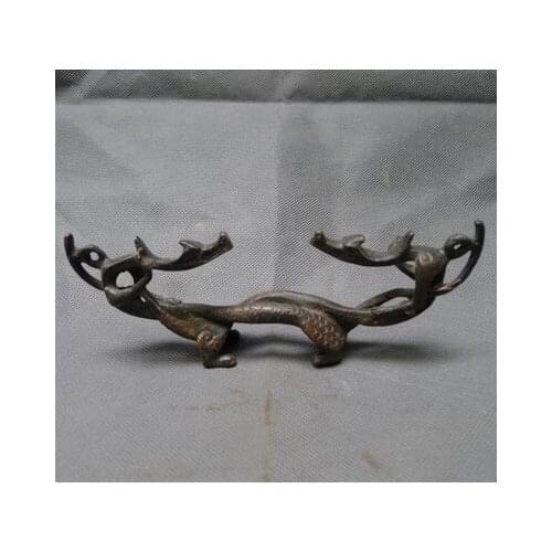 Shuanglong pen rack, bronze ware stationery four treasures, study antique