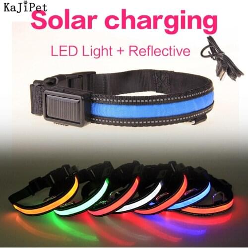 LED Dog Collar Light USB Rechargeable Solar Charging Nylon Pet Dog Collar Luminous Led Light Night Safety Glowing Dog Collar USB