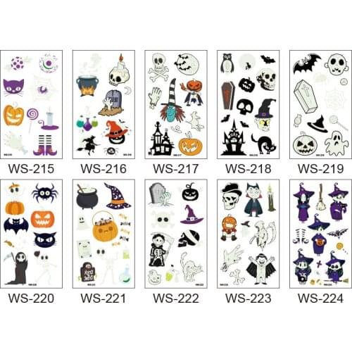 New Halloween luminous tattoo stickers spider web pumpkin face simulation fluorescent cartoon paper For children luminous toys