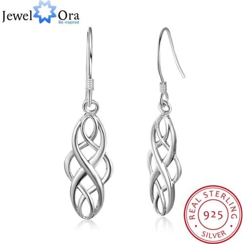 Vintage Hollow Pattern 925 Sterling Silver Drop Earrings for Women Fashion Celtics Knot Jewelry (JewelOra EA101979)