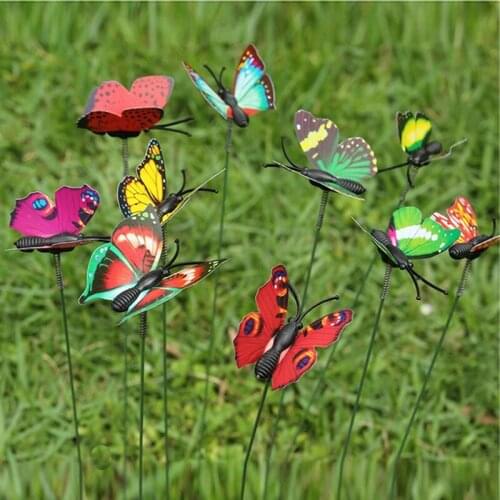 10pcs/set Simulation Butterfly Inserting Rod Bright And Cheerful Children DIY Flower Beds Pot Plants Window Boxes Random Color