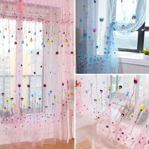 100*200cm Pink/Blue star gauze curtain Glass Yarn Balloon Printing Window Tulle Curtain Wedding Holiday Party Bedroom Decoration