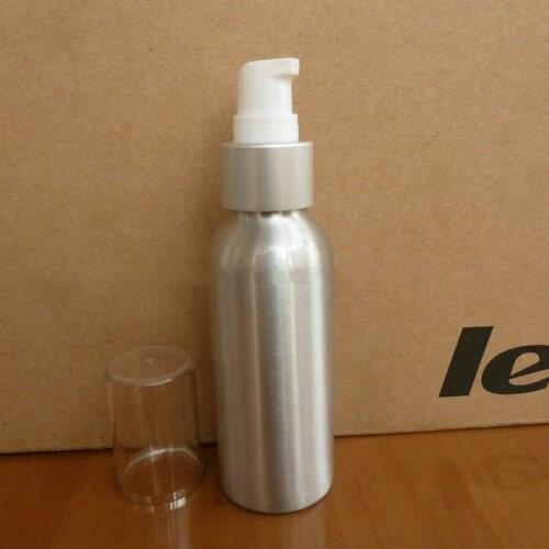100pieces empty 100ml aluminum lotion bottle with pump, 100 ml Aluminum Bottle with serum pump, Aluminum Cosmetic Bottle