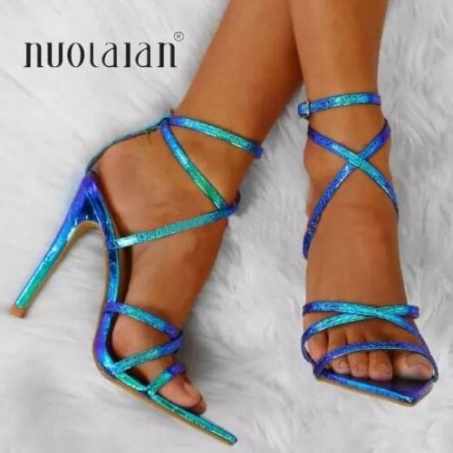 2019 Summer women high heel sandals sexy ankle strap sandal shoes party wedding shoes woman patent leather high heels