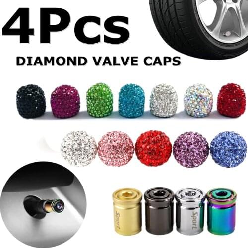 Car Wheel Tire Valve Caps Tyre Rim Stem Covers Airdust Waterproof For Automobiles Motorcycles Trucks Bikes Diamond-studded 4PCS