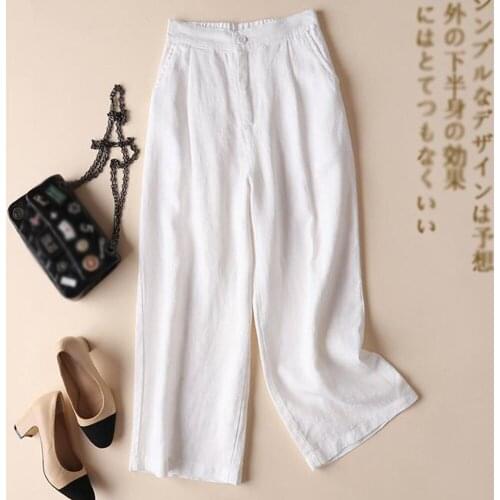 Pants Women High Waist Korean Solid Fashion Casual Loose Trousers Spring Summer Vintage White Wide Leg Pants Femme