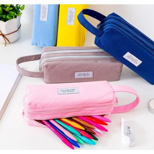 Double Layer Canvas Pencil Case Pen Stationery Storage Bag Student Pen Bags Cute Pen Case For Kid Portable School Supplies