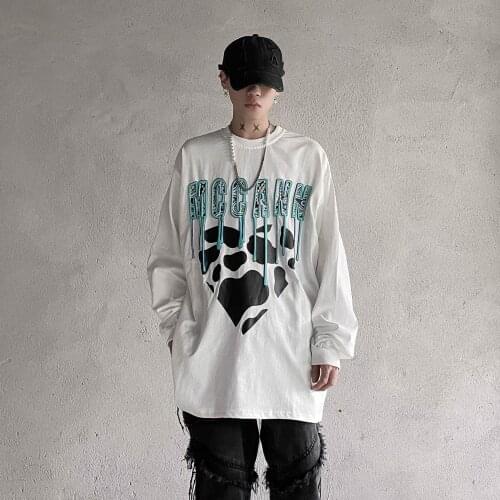 Men T Shirt Oversized Long Sleeve O Neck Love Print High Street Europe Style Hip Pop Harajuku Retro Couple Clothing Cotton