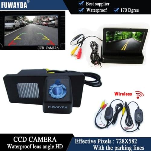 FUWAYDA Wireless Color CCD Chip Car Rear View Camera for Ssangyong Rexton Ssang yong Kyron + 4.3 Inch foldable LCD TFT Monitor