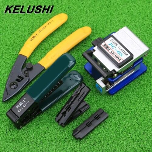 KELUSHI FTTH Fiber Optic Tools Set Kits FC-6S Cleaver and Double Hole CFS-2 Fiber Pliers Fiber Optical Cable Stripping