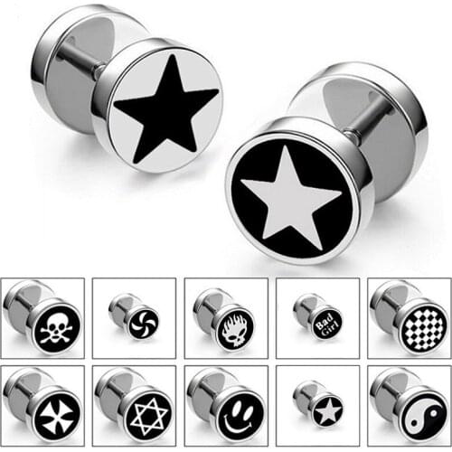 Classic round Star Stainless steel Earrings For Women Girls Boy Fashion barbell shaped stud Ear Jewelry Gifts 2 pieces