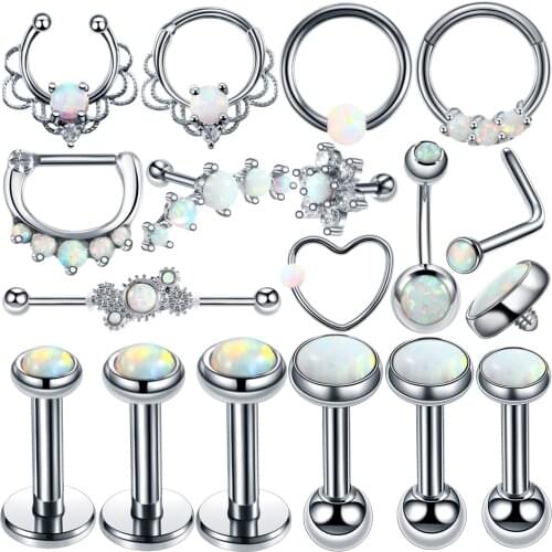 New Arrival Opal Stone Nose Stud Septum Clicker Rings Opal Ball Closure Lip Ear Tragus Piercing Belly Rings Sexy Earring Jewelry