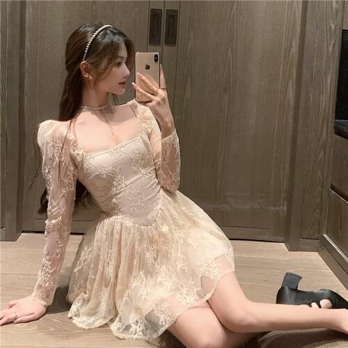 Y2K Lace Patchwork TUTU Dress Sexy Vintage 90s Aesthetic Milkmaid Korean Bodycon Dress Female Sexy Clothes