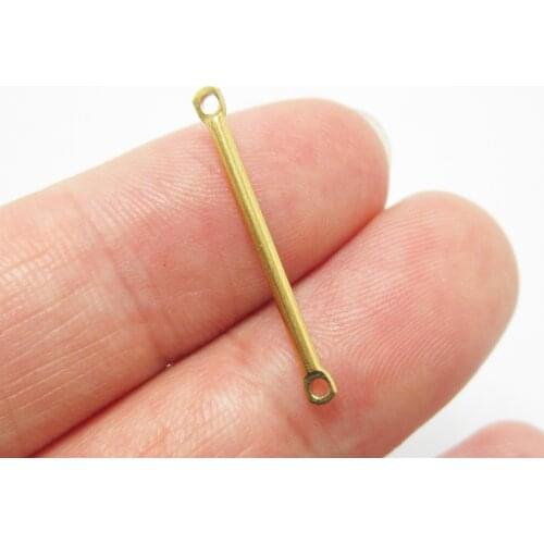 Brass earring charms 25x1.5mm Raw brass stick connect Necklace finding Bar pendant -50pcs R1394